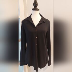 J. Jill Black Notched Collar Long Sleeve Button Down